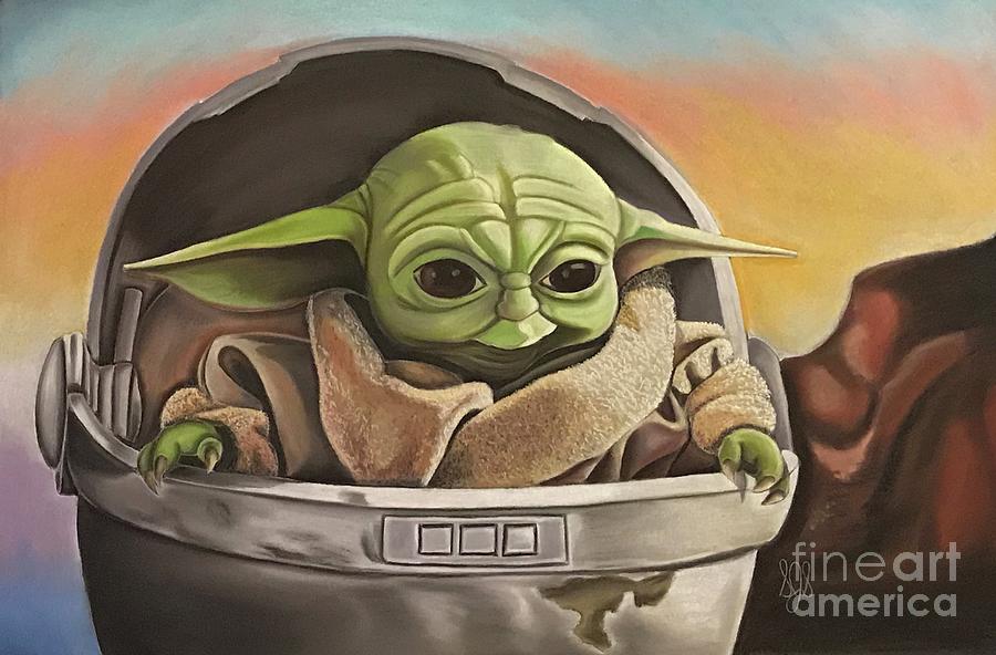 Star Wars Drawing - Baby Yoda by Steven Santee