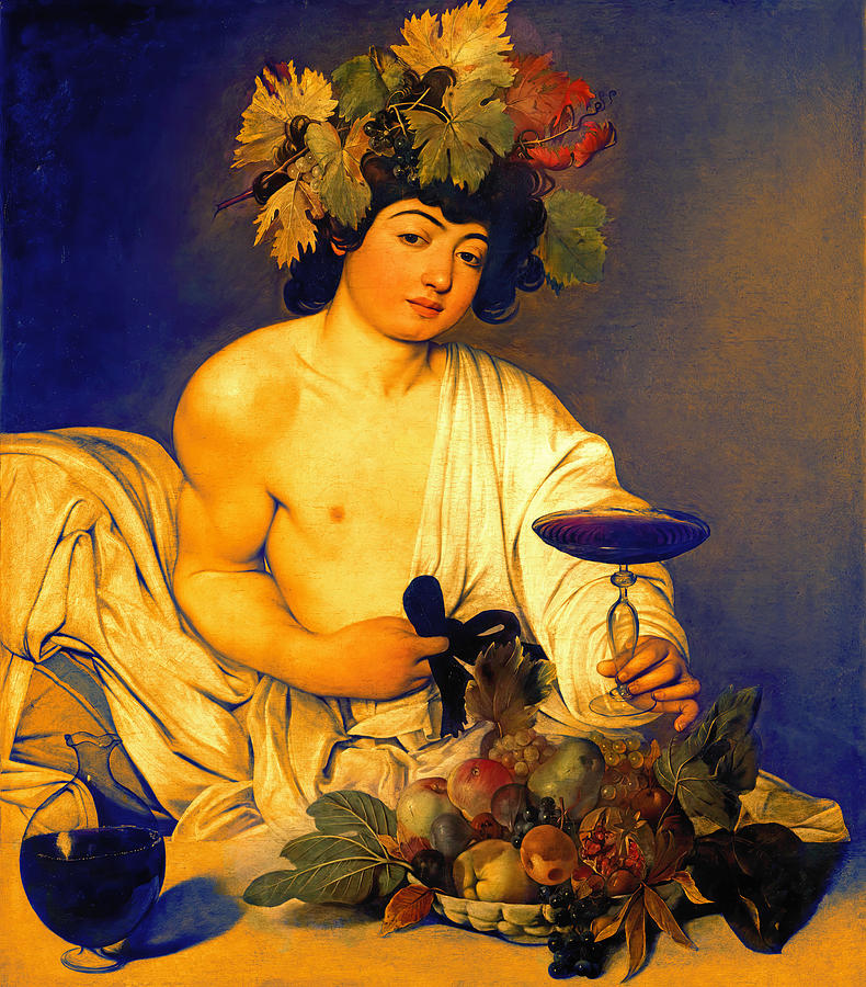 Bacchus by Caravaggio - digital enhancement with blue and orange contrast Digital Art by Nicko Prints