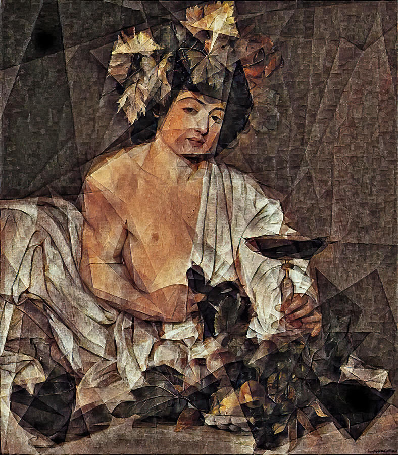 Bacchus by Caravaggio in the cubist style with big triangular shapes - digital recreation Digital Art by Nicko Prints