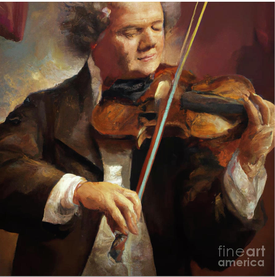 Bach Playing Violin Digital Art by Bencasso Barnesquiat