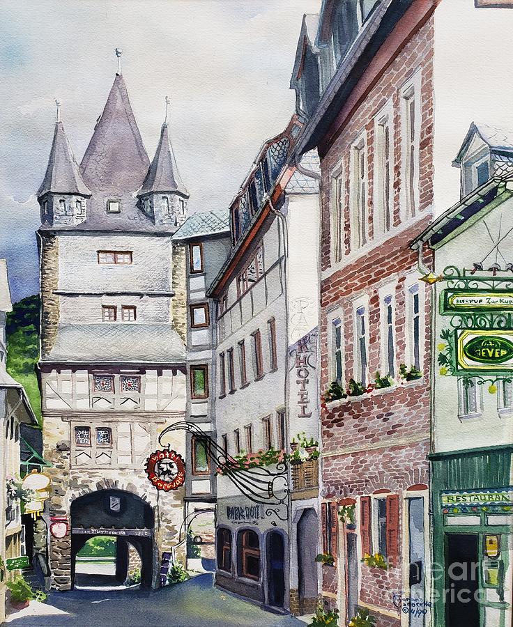 Bacharach on the Rhine Painting by Merana Cadorette