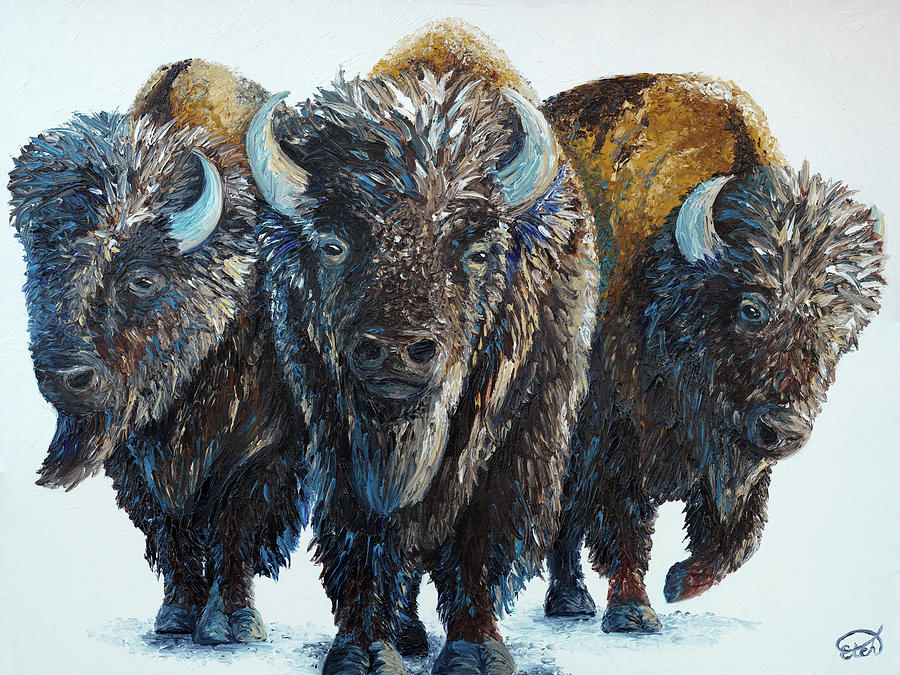 Bachelor Bulls Painting by Elizabeth Mordensky