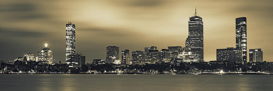 Back Bay Cityscape and Boston Massachusetts Skyline Panorama in Sepia Photograph by Gregory Ballos