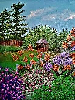 Back Bay Inn Garden Gazebo  Painting by Katherine Young-Beck