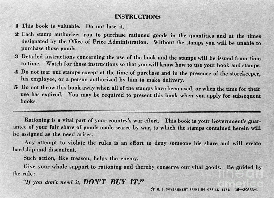 BACK COVER - WAR RATION BOOK, c1943 Photograph by Howard Liberman