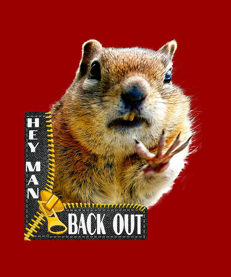 Back Out - Chipmunk Body Language with Typography Design Digital Art by Lena Owens - OLena Art Vibrant Palette Knife and Graphic Design