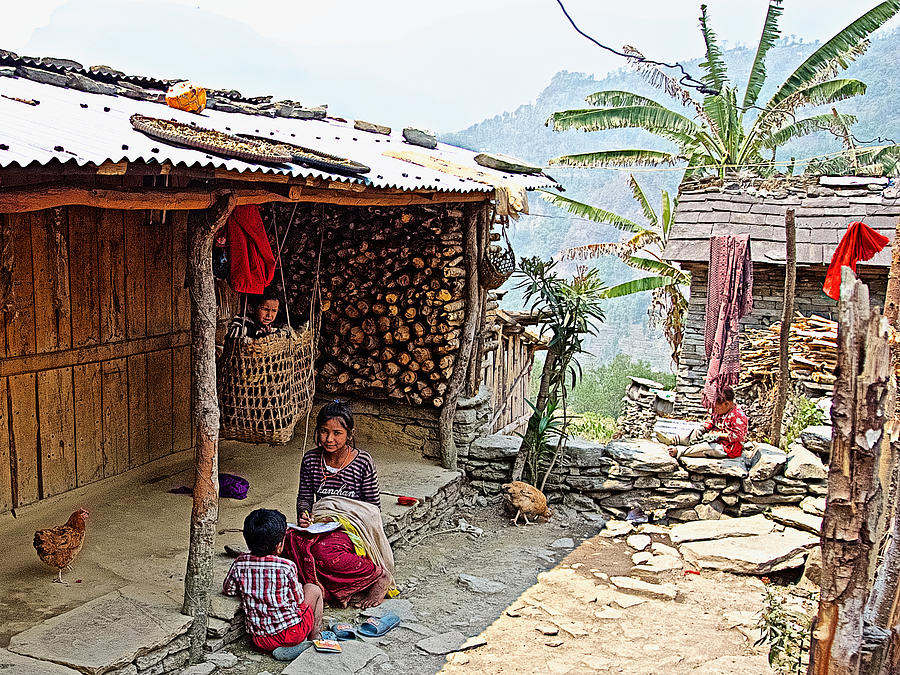 Back Porch Activity For A Home In Mothers Village Nepal Photograph By