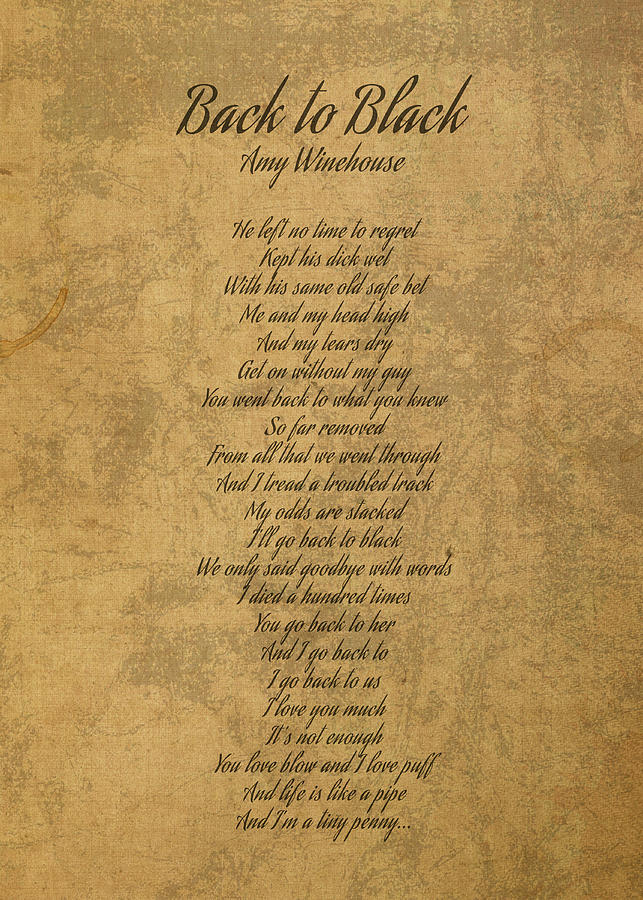 Back To Black By Amy Winehouse Vintage Song Lyrics On Parchment Design Turnpike 