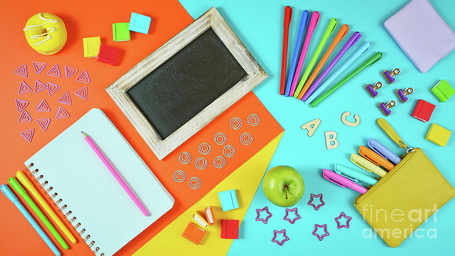 Back to school colorful kids theme concept flat lay Photograph by Milleflore Images