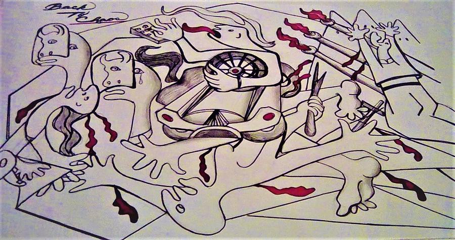 Back to the Chaotic Madness of War Drawing by Vivian Aaron