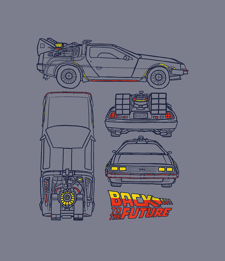 Back To The Future DeLorean Blueprint Logo Digital Art by Hue Le