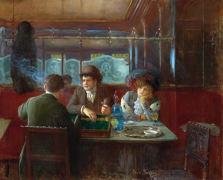 Backgammon at the Cafe c.1908-09 Painting by Jean Beraud