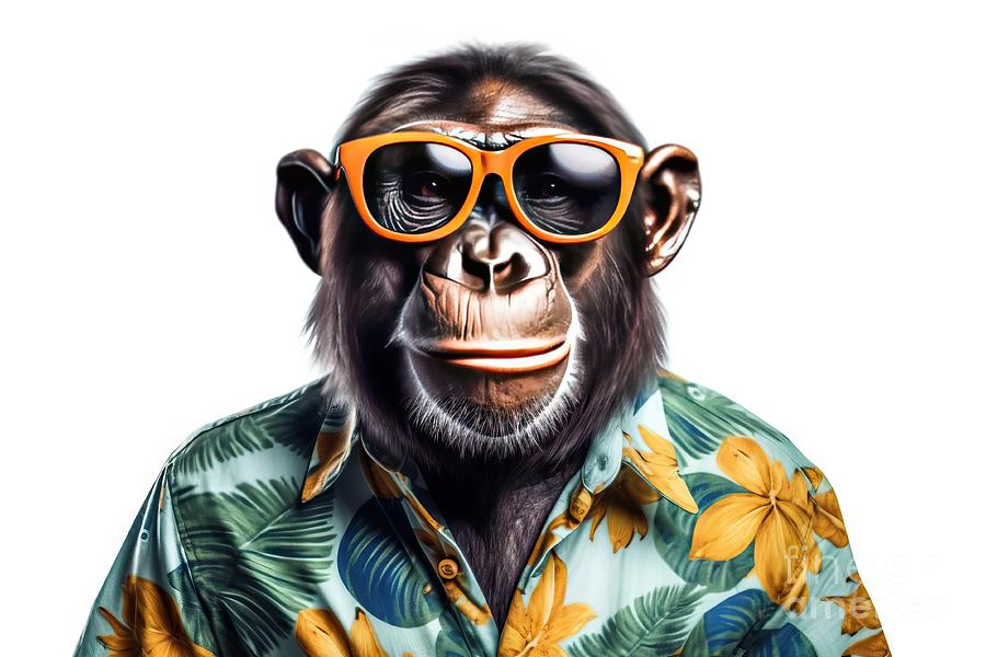 Goggle Painting -  Background Transparent Isolated Shirt Tropical Glasses Wearing Chimpanzee goggles animal primate intelligent curious playful fashionable style trendy wildlife jungle nature smart funny unique by N Akkash