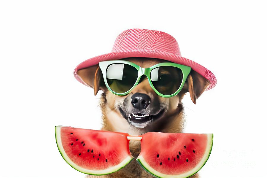 Goggle Painting - Background White Watermelon Glasses Sun Wearing Dog Cute H Children Woman Goggles Sunglasses Smile Beauty Summer Person Funny Baby Cartoon Face Boy Fashion Beach People Fun by N Akkash