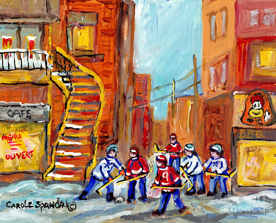 Backlanes Hockey Art Outremont Parc Extension Montreal Streetscene C Spandau Canadian Artist Painter Painting by Carole Spandau