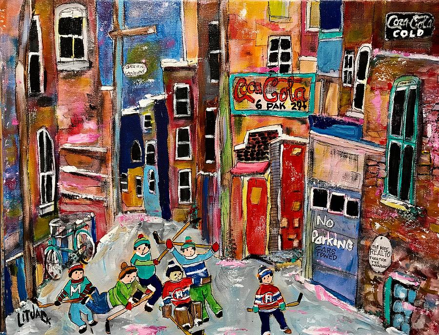 Backlanes of Outremont 1950s Painting by Michael Litvack