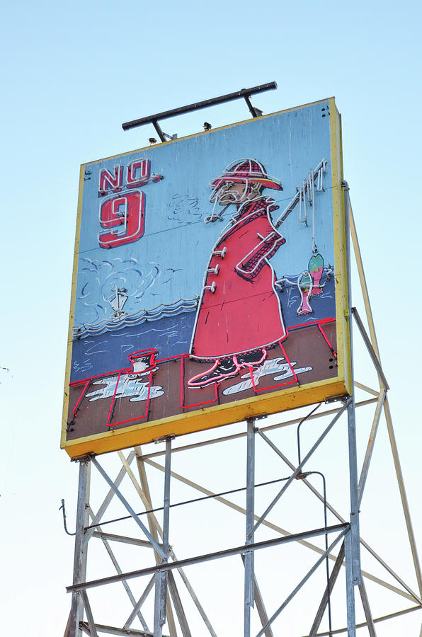Backlit No 9 Fishermens Grotto Iconic Billboard at Fishermans Wharf San Francisco Photograph by Shawn OBrien