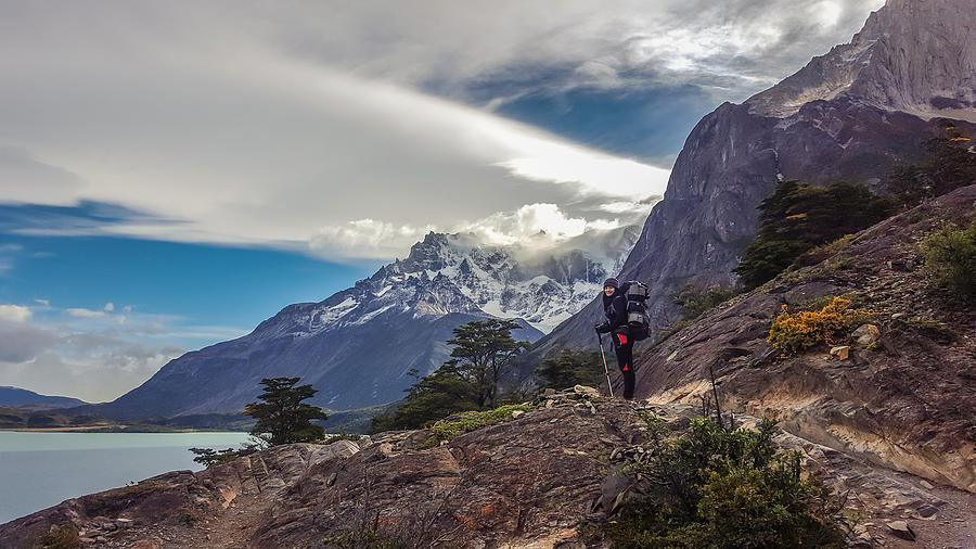 Backpacker hiking at the Patagonia Photograph by Ruben Earth
