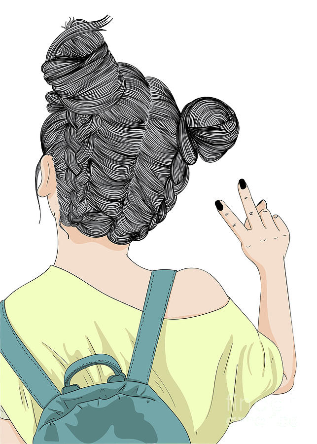 Backpacking Girl Going Out - Line Art Graphic Illustration Artwork Digital Art by Sambel Pedes