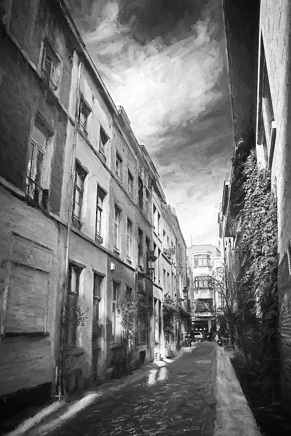 Architecture Photograph - Backstreets of Brussels Belgium Black and White by Carol Japp
