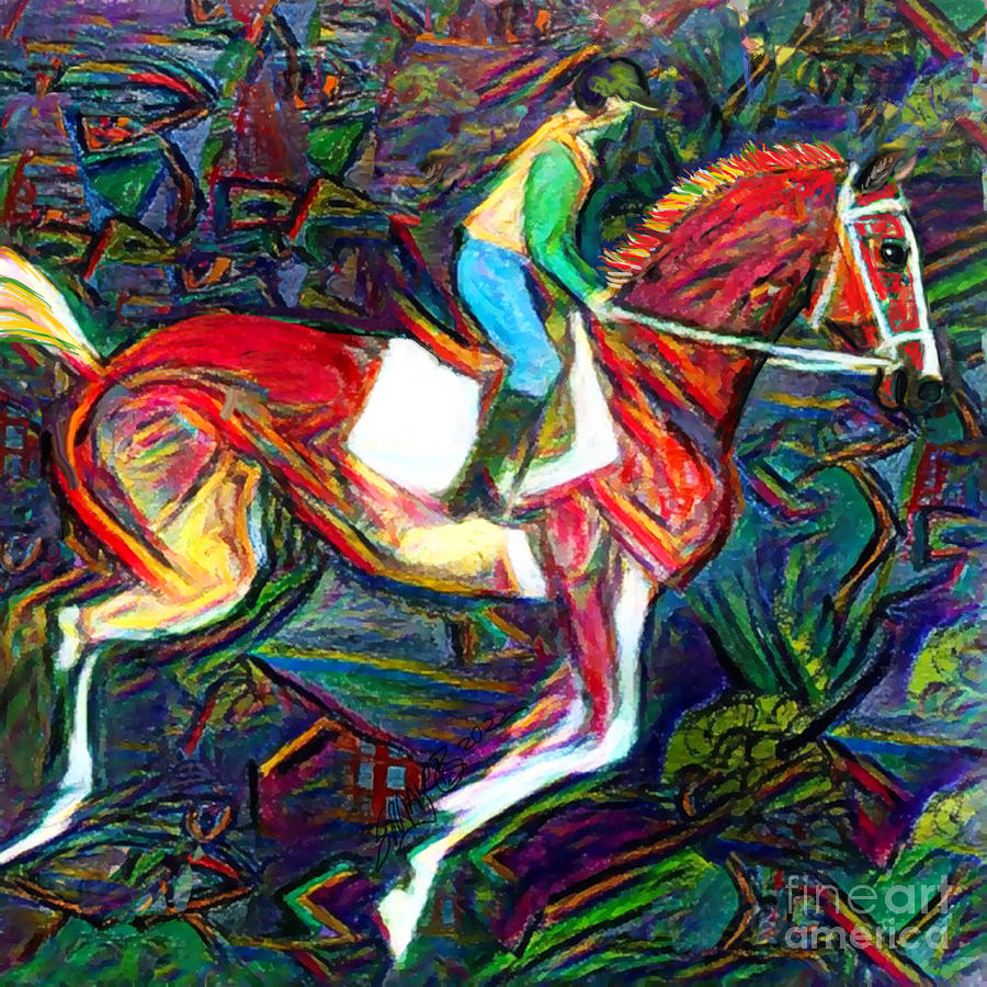 Backstretch Thoroughbred 010 Digital Art by Stacey Mayer Backstretch Thoroughbred 010 Digital Art by Stacey Mayer
