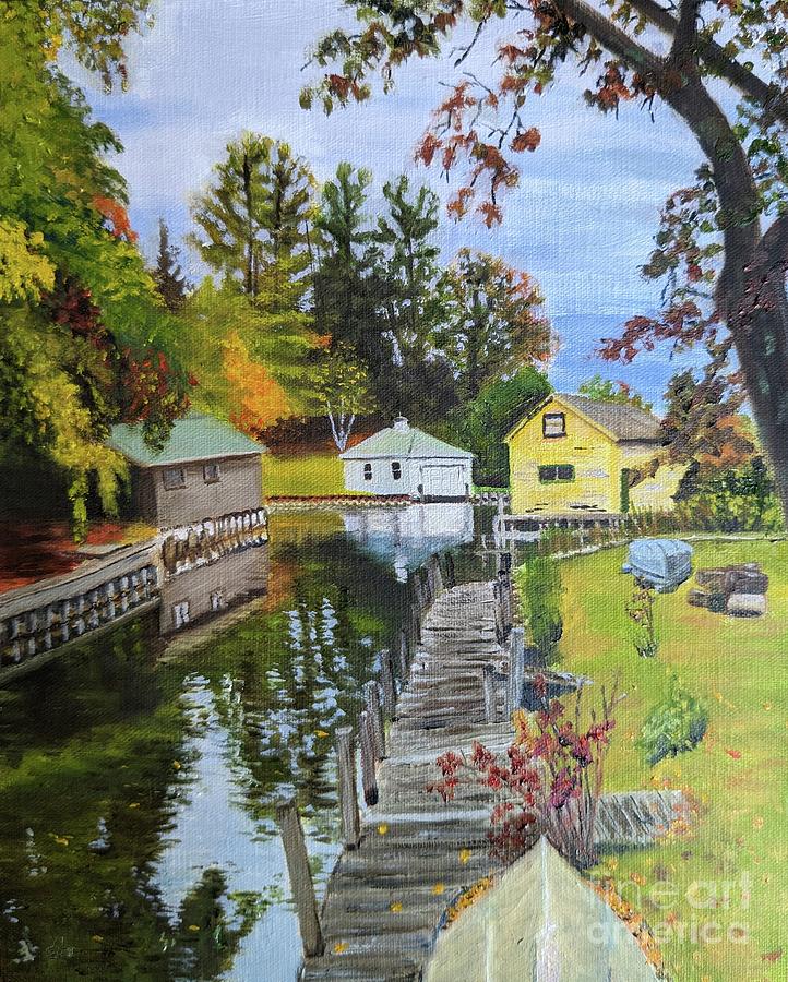 Backwater Boathouses Painting by Deborah Bergren
