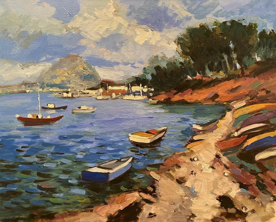 Boat Painting - Backwater in Morro Bay by R W Goetting