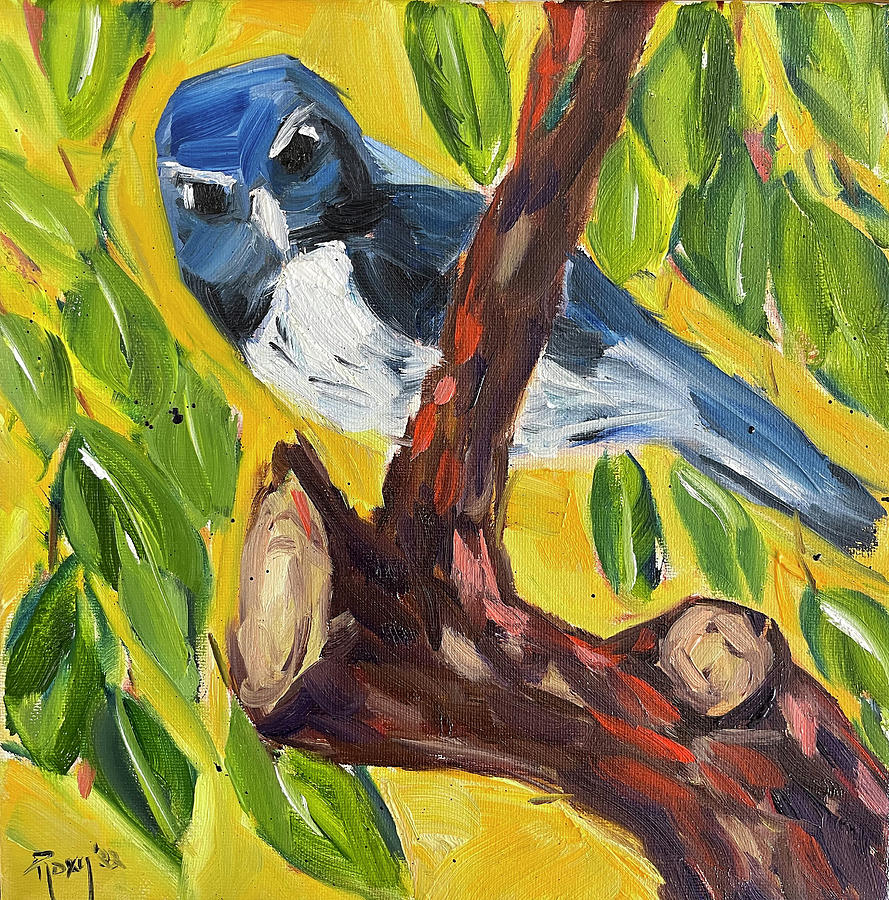 Backyard Bluejay Painting by Roxy Rich