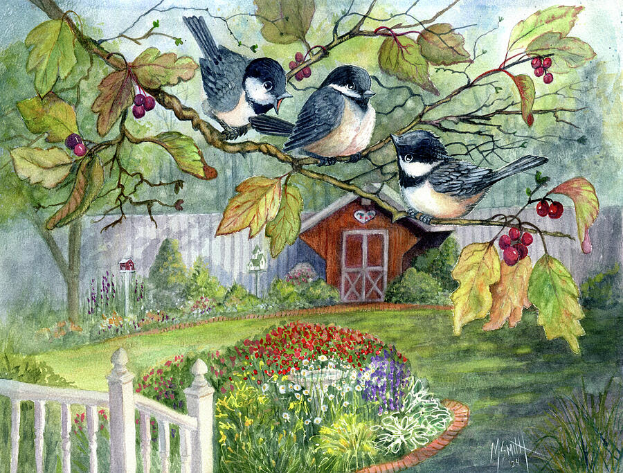 Backyard Chickadees Painting by Marilyn Smith - Fine Art America