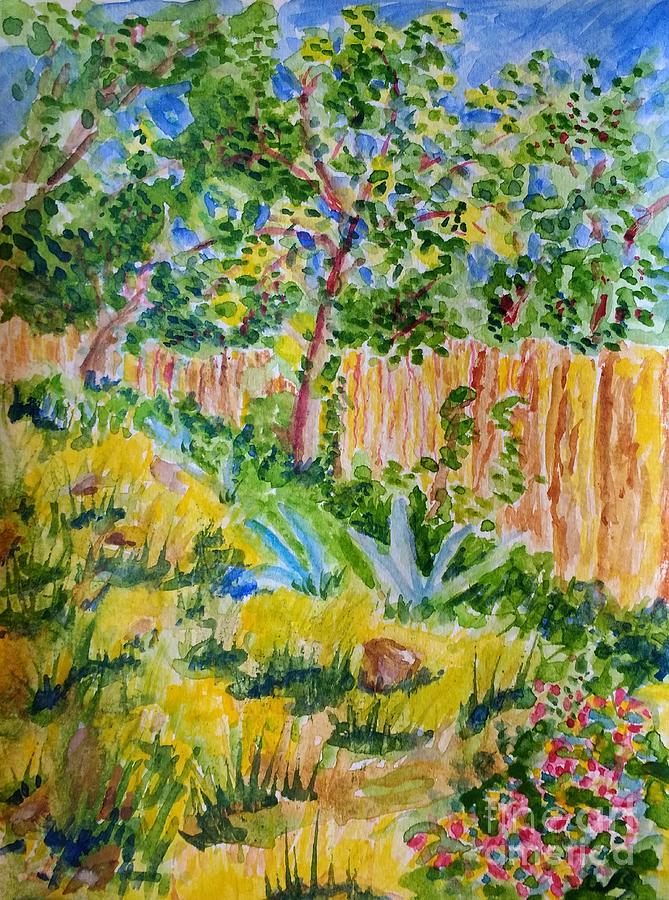 Back Yard by the Fence Painting by Walt Brodis