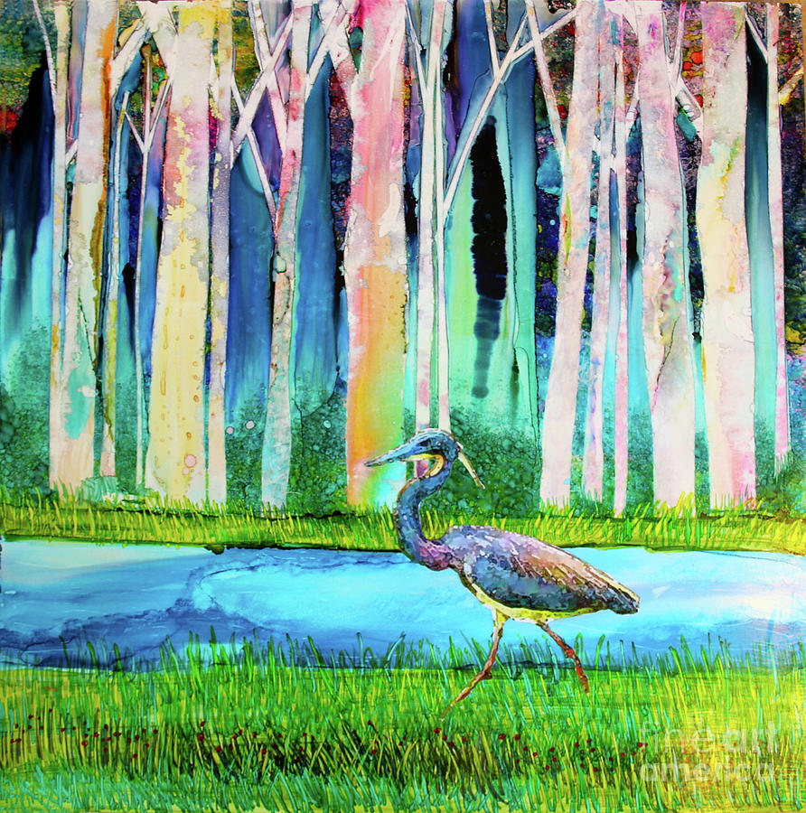 Backyard Heron Painting by Alene Sirott-Cope