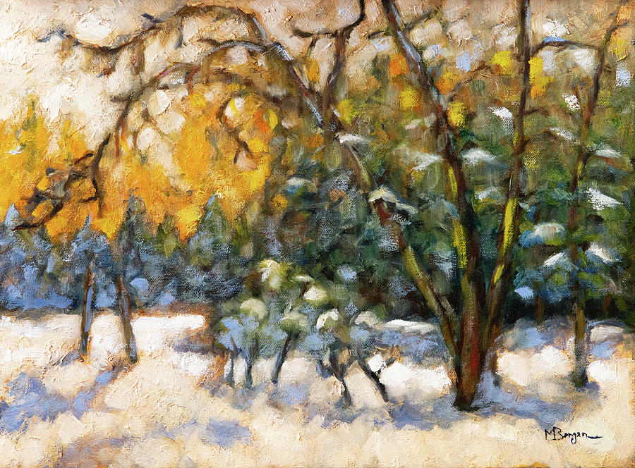 Backyard in Winter Painting by Mike Bergen