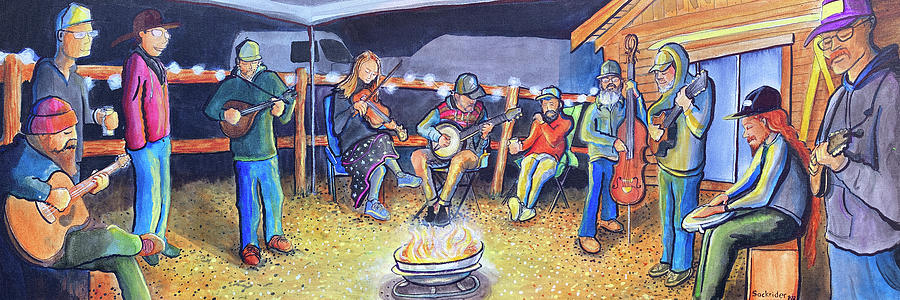 Backyard Jam with Shakey Hand String Band and Local Folk Almafest Painting by David Sockrider