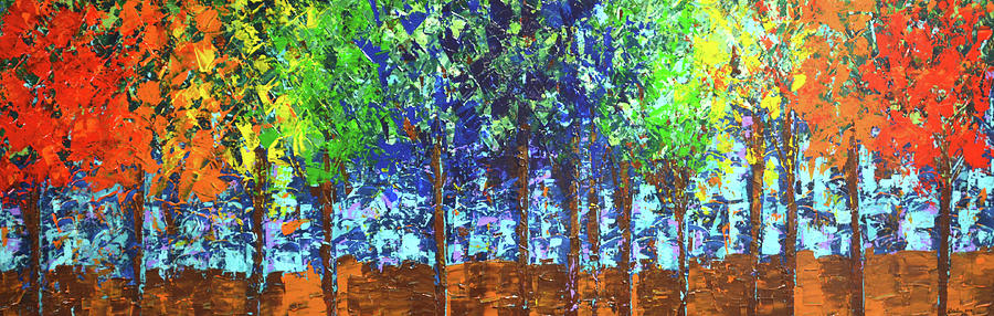 Backyard Trees Painting by Linda Bailey