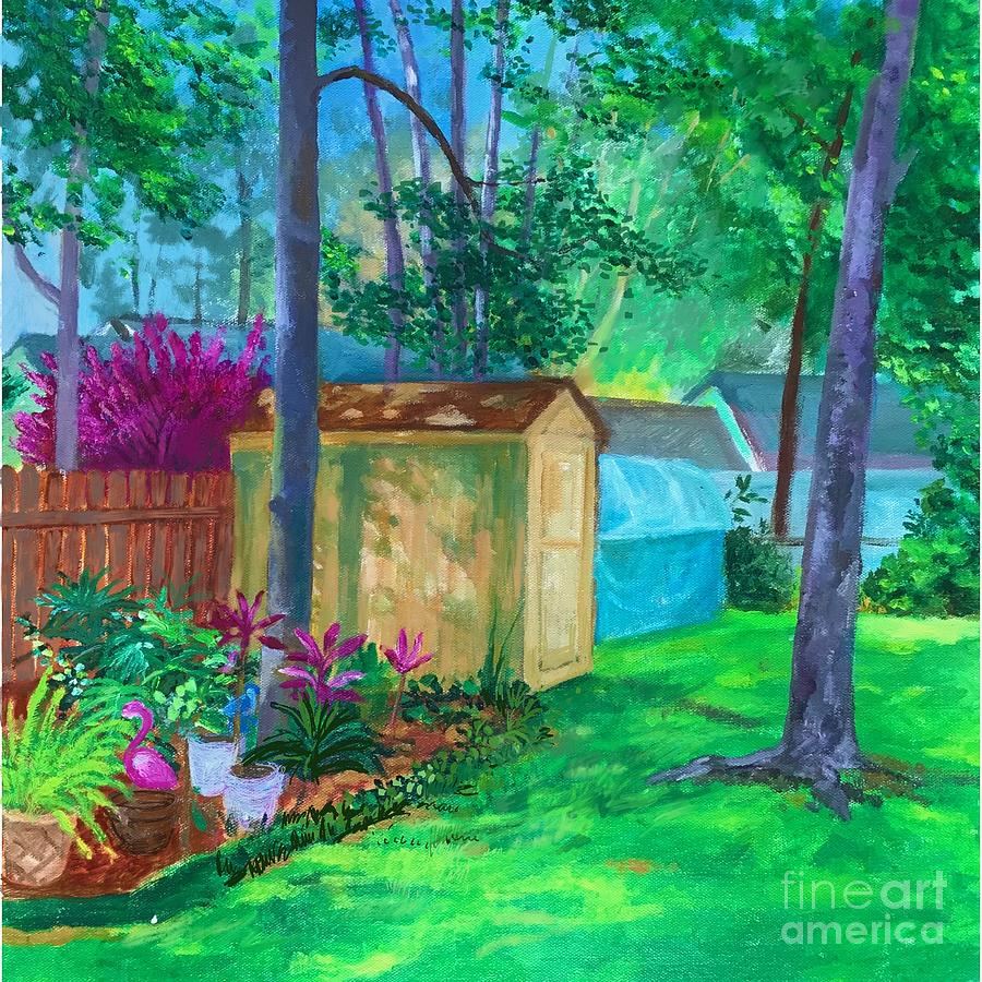 Backyard With Red Bush Painting by Joe Roache