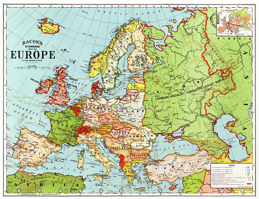 Bacons standard map of Europe Photograph by Bob Pardue