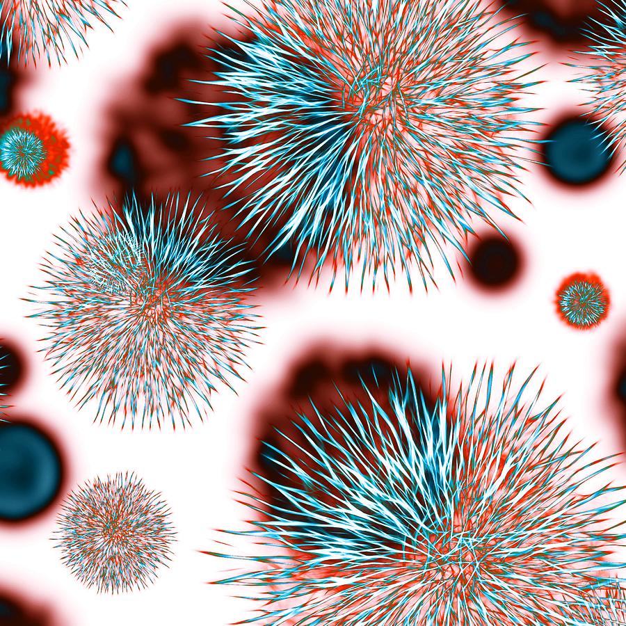 Abstract Digital Art - Bacteria - Ocean Blue and Red by Marianna Mills