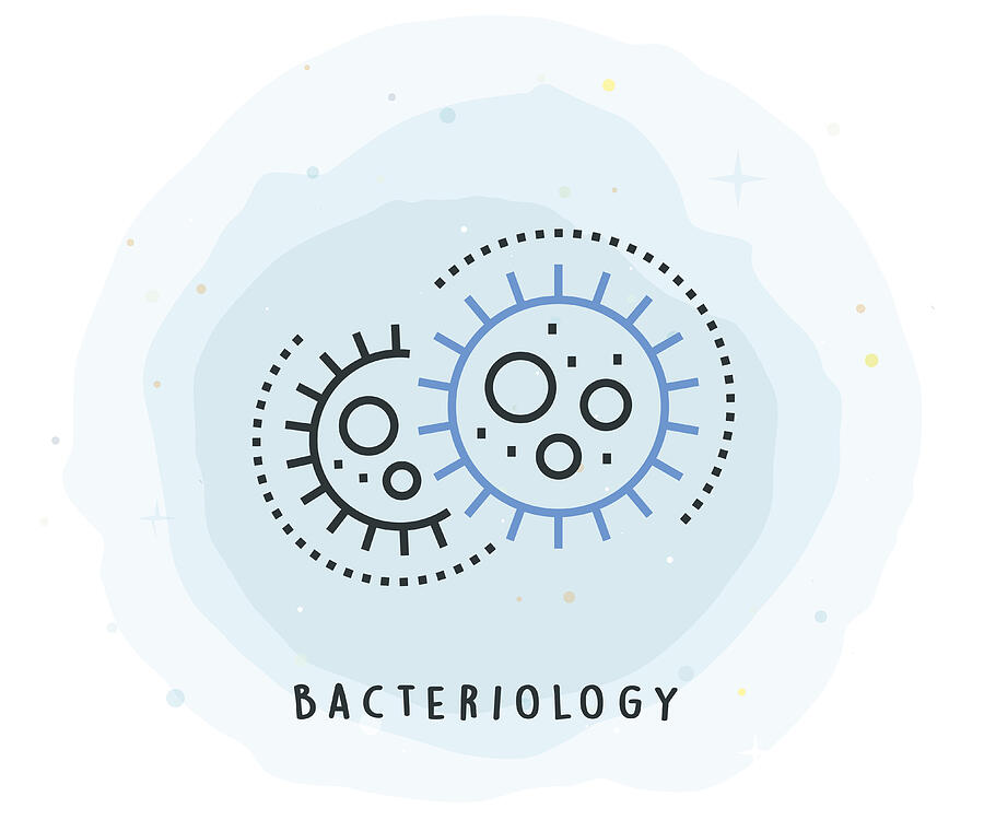 Bacteriology Icon with Watercolor Patch Drawing by Enis Aksoy