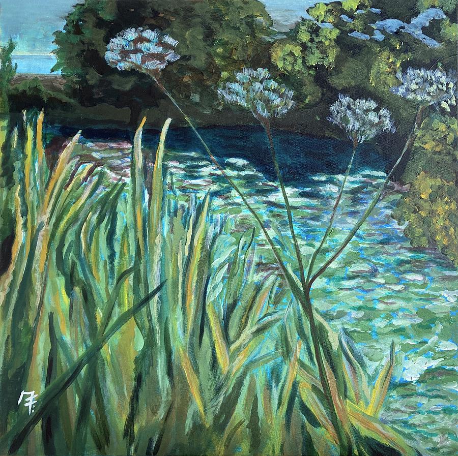 Flower Painting - Baddesley Clinton Lake by Mark Fisher