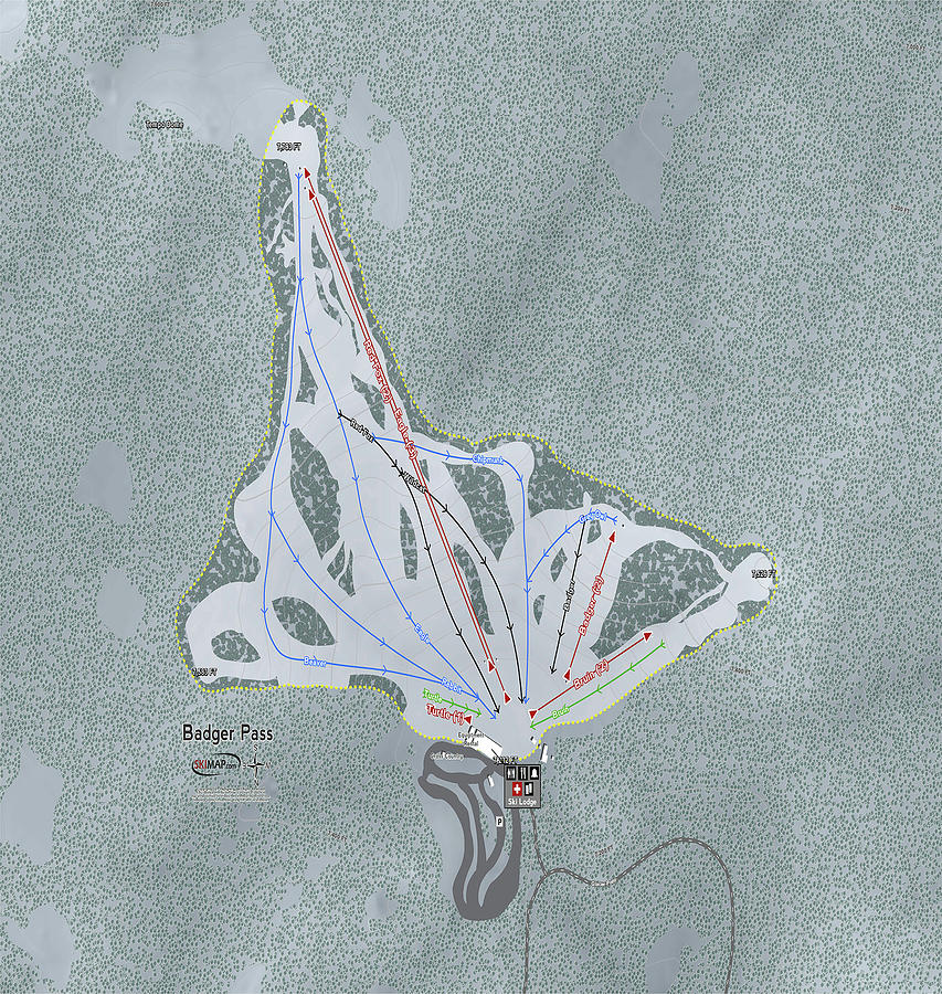 Badger Pass Ski Resort Map Digital Art by Powder Addicts