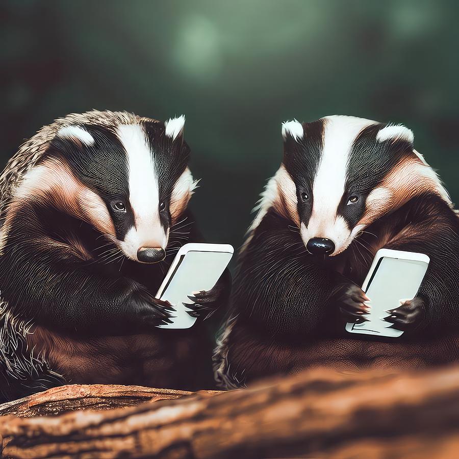 Badgers on their Smartphones Digital Art by David Manlove