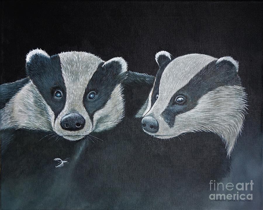 Badgers with a White Plume Moth Painting by Gordon Palmer