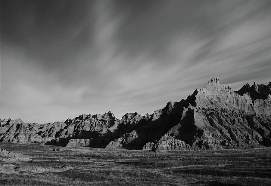 Badlands Long Exposure Black And White Photograph by Dan Sproul
