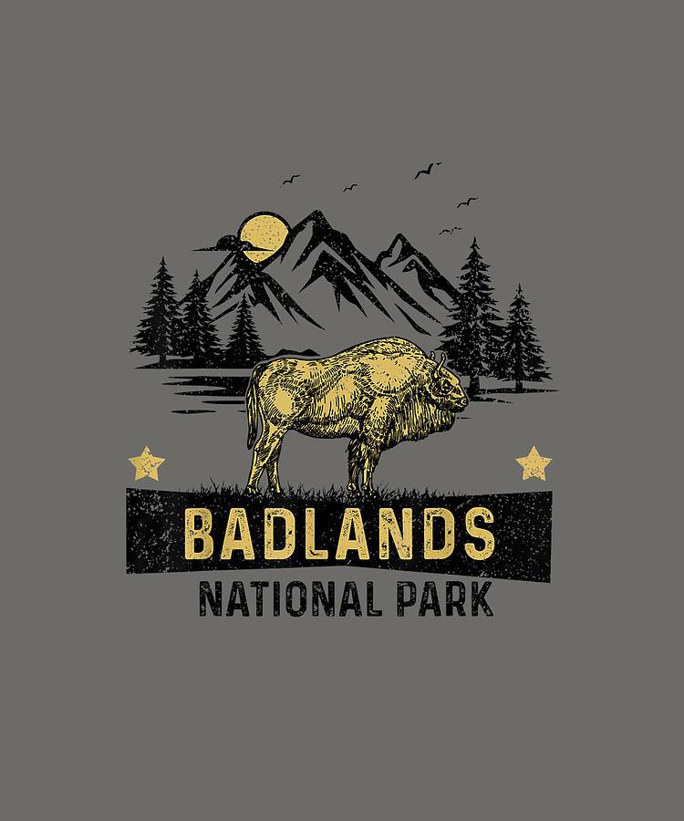 Badlands National Park Bison Moutains Camping Nature Lover Drawing by ...