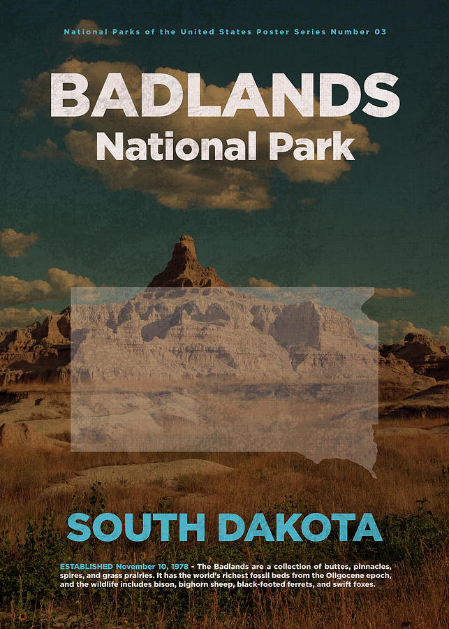 National Parks Mixed Media - Badlands National Park in South Dakota Travel Poster Series of National Parks Number 03 by Design Turnpike