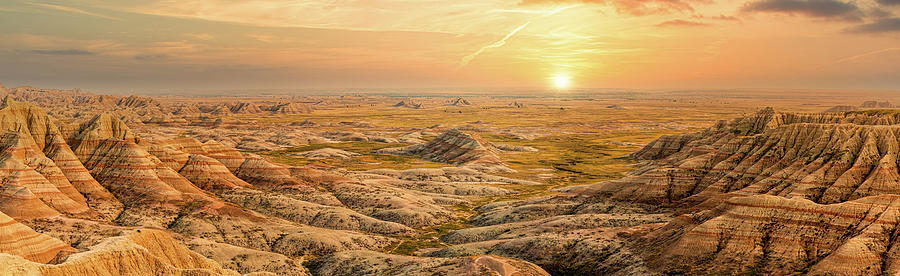 Badlands National Park panorama in South Dakota at sunset Photograph by Mihai Andritoiu