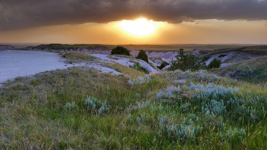 Badlands National Park Stormy Sunset  Photograph by Ally White