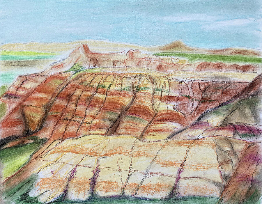 Badlands Sketch 1 030124 Drawing by Mary Bedy