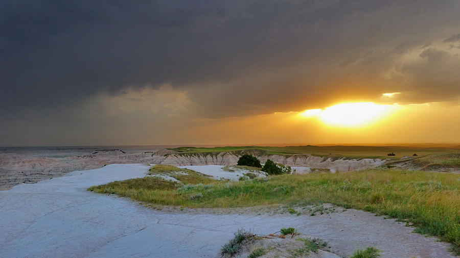 Badlands Storm and Sunset Photograph by Ally White