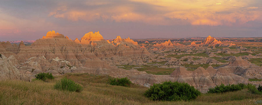Badlands Sunset Panorama Photograph by Aaron Spong
